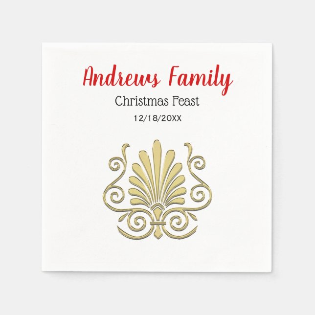 Weihnachten Vintag Art Deco Gold Plume Arabesque Serviette (Vorderseite)