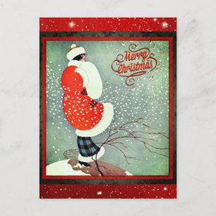 Weihnachten Vintag Art Deco Retro Lady Postkarte