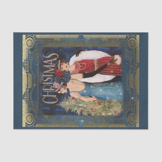 Weihnachten Vintag Art Deco Seidenpapier (Vorderseite)