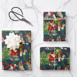 Weihnachten,Vintag,Mistletoe,Poinsettia Blume  Geschenkpapier Set