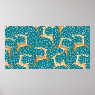 Weihnachten Vintag nahtlose Muster mit Rentieren. Poster