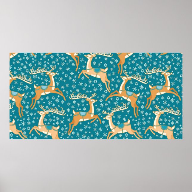 Weihnachten Vintag nahtlose Muster mit Rentieren. Poster (Vorne)