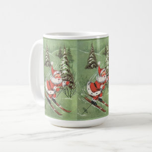 Weihnachten Vintag Retro Weihnachtsmann auf Skiern Kaffeetasse
