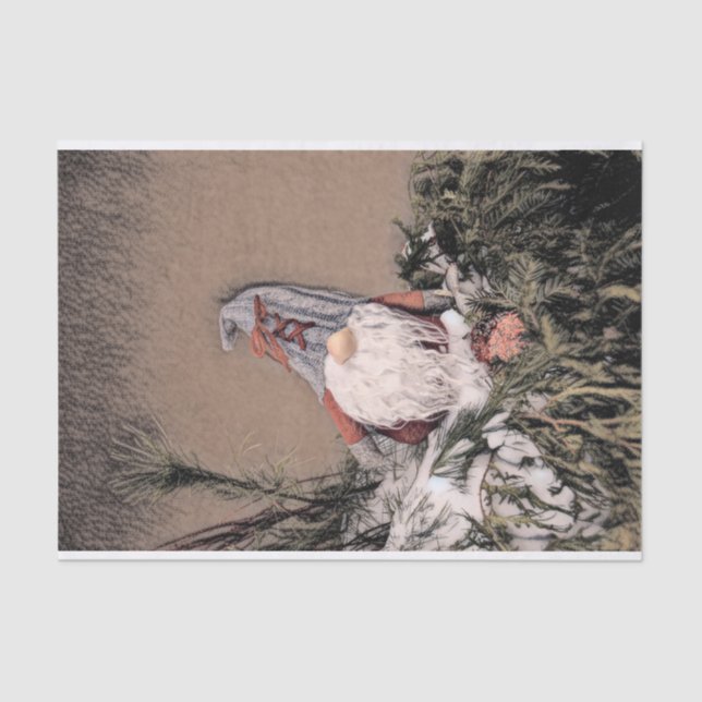 Weihnachten Vintag Sepia Sketch Rustikaler Gnome Seidenpapier (Vorderseite)