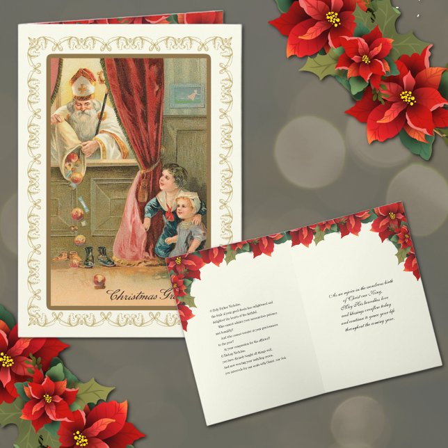 Weihnachten Vintag St. Nicholas Gebet Religiös (St. Nicholas with Children Christmas Greeting card with prayer inside. )