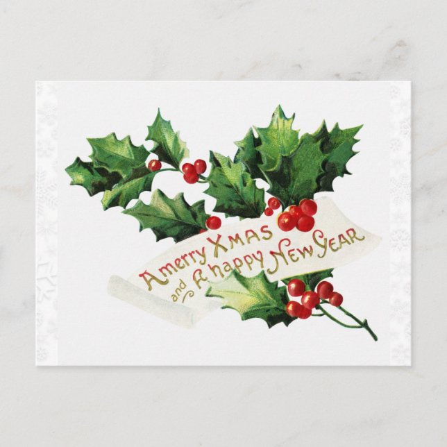 Weihnachten Vintag Winter Holly Snowflake Postkarte (Vorderseite)