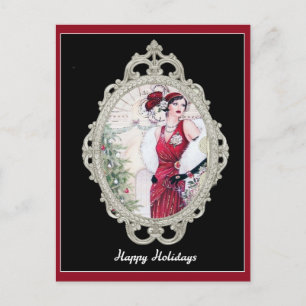 Weihnachten Vintage Art Deco elegante Frau Postkarte