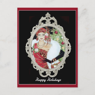 Weihnachten Vintage Art Deco elegante Frau Postkarte
