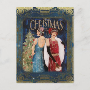 Weihnachten Vintage Art Deco Postkarte