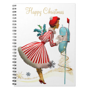 Weihnachten Vintage-Frau Goldener Weihnachtsbaum G Notizblock