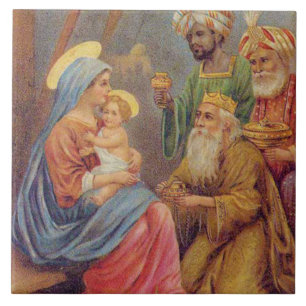 Weihnachten Vintage-Geburtsdarstellung Jesu Illust Fliese