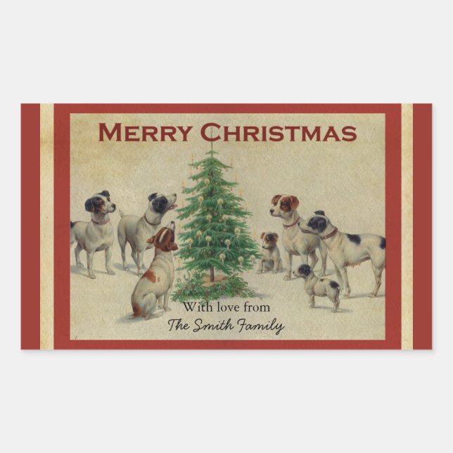 Weihnachten Vintage Hunde Square Stickers (Vorderseite)