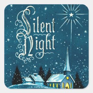Weihnachten Vintage Kirche Silent Night Quadratischer Aufkleber