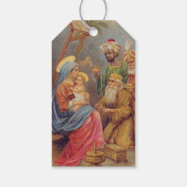 Weihnachten Vintage Krippe Jesus Illustration Geschenkanhänger