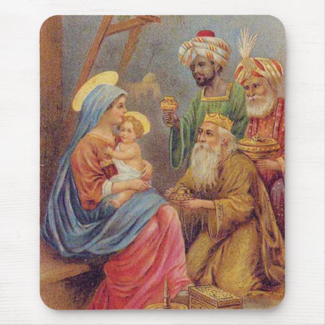 Weihnachten Vintage Krippe Jesus Illustration Mousepad (Vorne)