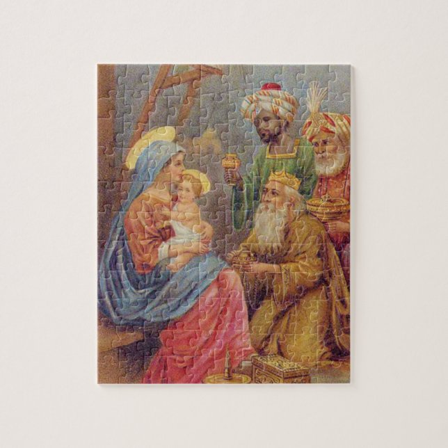 Weihnachten Vintage Krippe Jesus Illustration Puzzle (Vertikal)