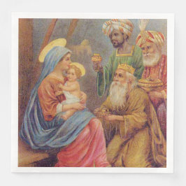 Weihnachten Vintage Krippe Jesus Illustration Serviette