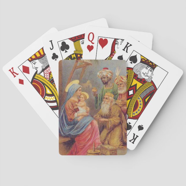Weihnachten Vintage Krippe Jesus Illustration Spielkarten (Rückseite)
