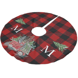 Weihnachten Vintage-LKW Buffalo Rot-Schwarz Karier Polyester Weihnachtsbaumdecke