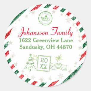Weihnachten Vintage Luftpost Glitter Adresse Runder Aufkleber