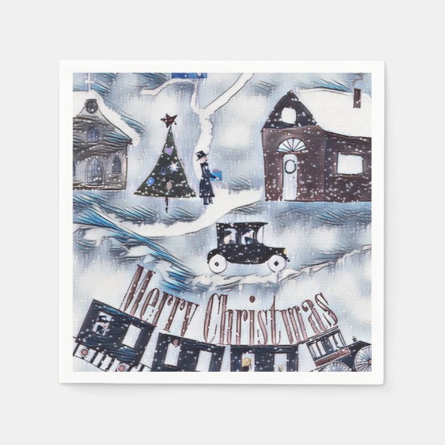 Weihnachten , Vintage Papierplatte Serviette (Vorderseite)