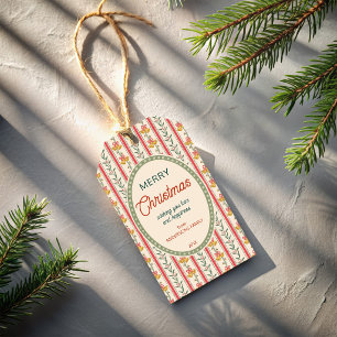 Weihnachten vintage rot grün gestreift mit Glocken Geschenkanhänger