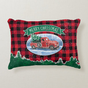 Weihnachten Vintage-Roter LKW Buffalo Karo Namen h Dekokissen