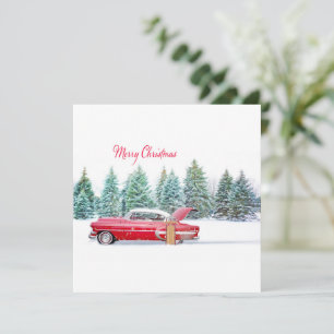Weihnachten Vintage rotes Auto mit schneelandschaf