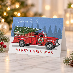 Weihnachten Vintage-Rotes-Feuerwehrfahrzeug Famili