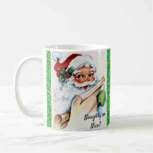 Weihnachten Vintage Santa Böse Nett Grün Glitter Kaffeetasse