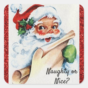 Weihnachten Vintage Santa Claus Naughty or Nice Quadratischer Aufkleber
