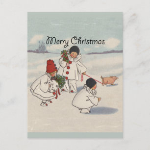 Weihnachten Vintage Schnee Kinder Schwein