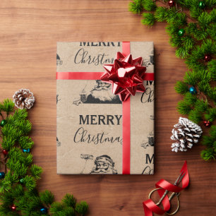 Weihnachten Vintage Schwarz Weiß Kraft Santa Claus Geschenkpapier
