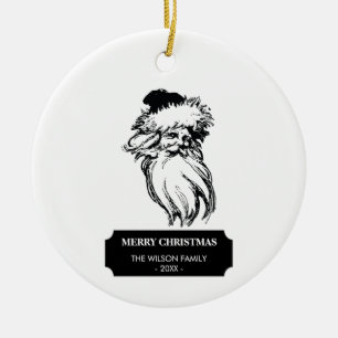 Weihnachten Vintage Schwarz Weiß Weihnachtsmann Keramik Ornament