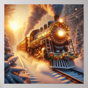 Weihnachten Vintage Urlaub Zug Schnee Winter Poster