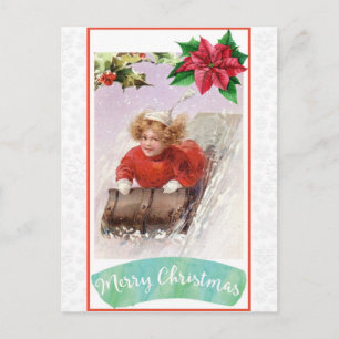 Weihnachten Vintage viktorianischer Winter Schlitt Postkarte