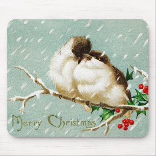 Weihnachten Vintage Vögel fröhlich retro Mousepad