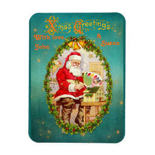 Weihnachten Vintage Weihnachtsmann in seiner Werks Magnet
