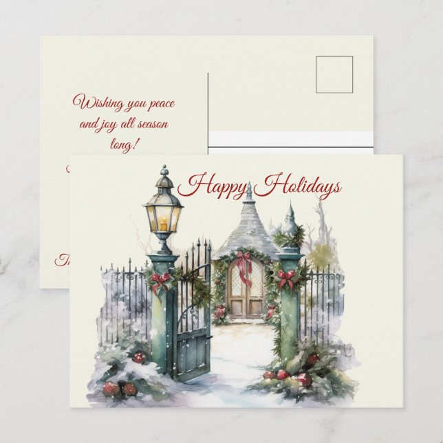 Weihnachten Vintage Winterlandschaft glückliche Fe Postkarte (Vorne/Hinten)