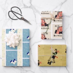 Weihnachten Vintagen Schottische Hunde Muster Geschenkpapier Set