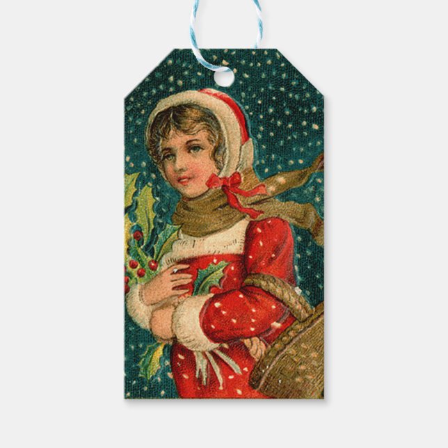 Weihnachten Vintager Feiertag Geschenkanhänger (Vorderseite)