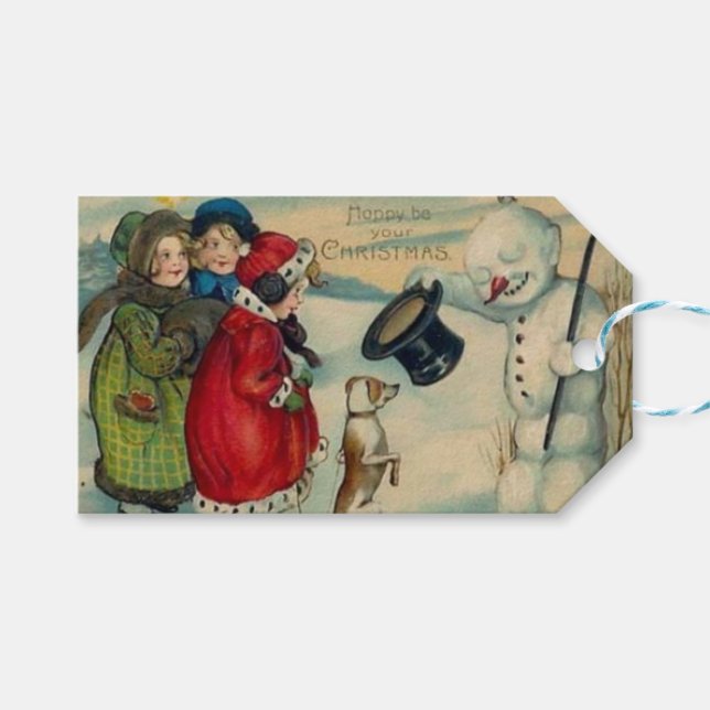 Weihnachten Vintager Feiertag Geschenkanhänger (Vorderseite (Horizontal))
