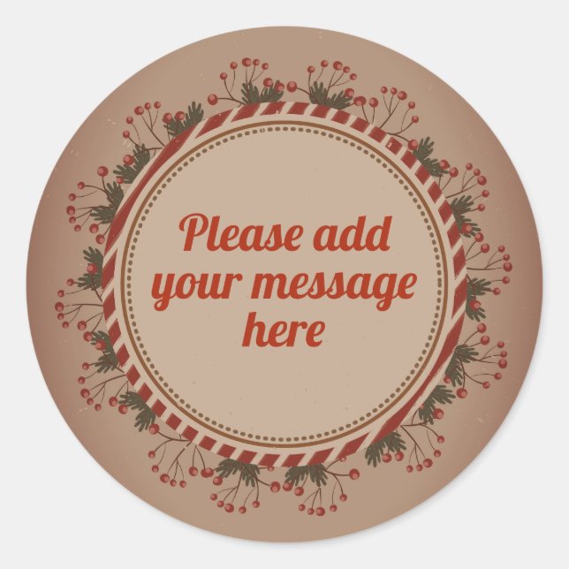 Weihnachten Vintager Kranz Elegante Runder Aufkleber (Vorderseite)