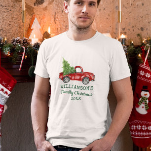 Weihnachten Vintager Roter LKW Personalisiert T-Shirt