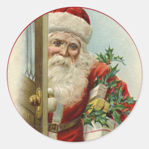 Weihnachten Vintager Viktorianischer Weihnachtsman Runder Aufkleber