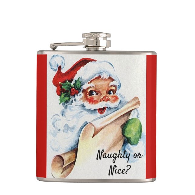 Weihnachten Vintager Weihnachtsklaus Naughty oder  Flachmann (Vorderseite)