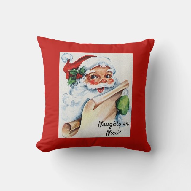 Weihnachten Vintager Weihnachtsklaus Naughty oder  Kissen (Vorderseite)