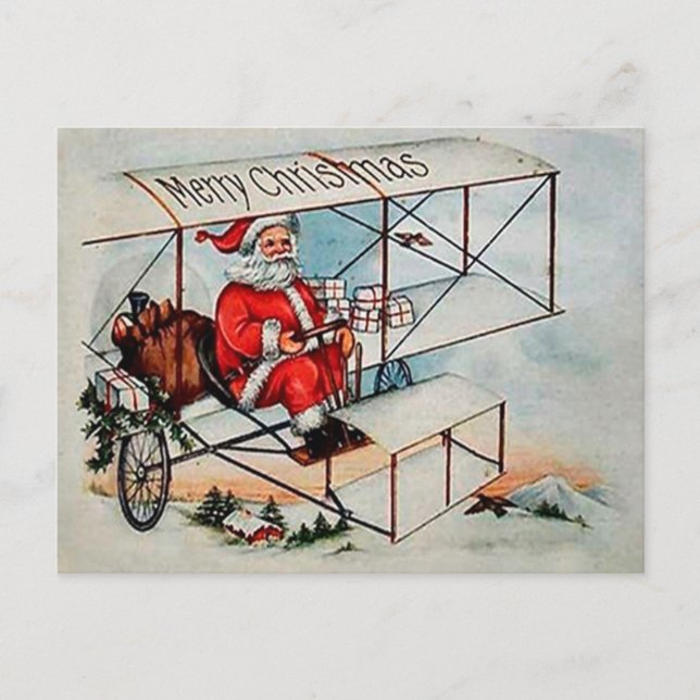 Weihnachten Vintager Weihnachtsmann im Flugzeug (Vorderseite)