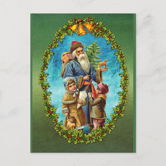 Weihnachten Vintager Weihnachtsmann/Kinder Weihnac Postkarte (Vorderseite)