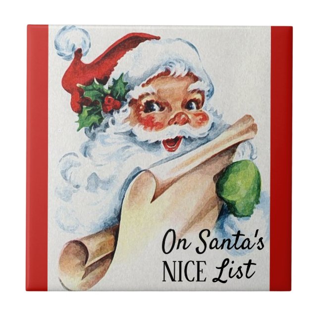 Weihnachten Vintager Weihnachtsmann Nizza Liste Fliese (Vorderseite)